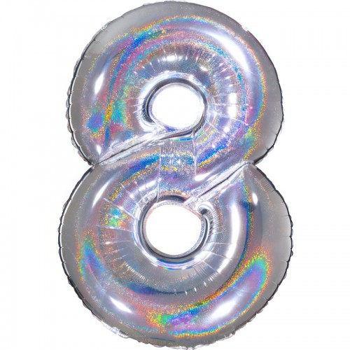 Balão Número 8 Prateado Holográfico